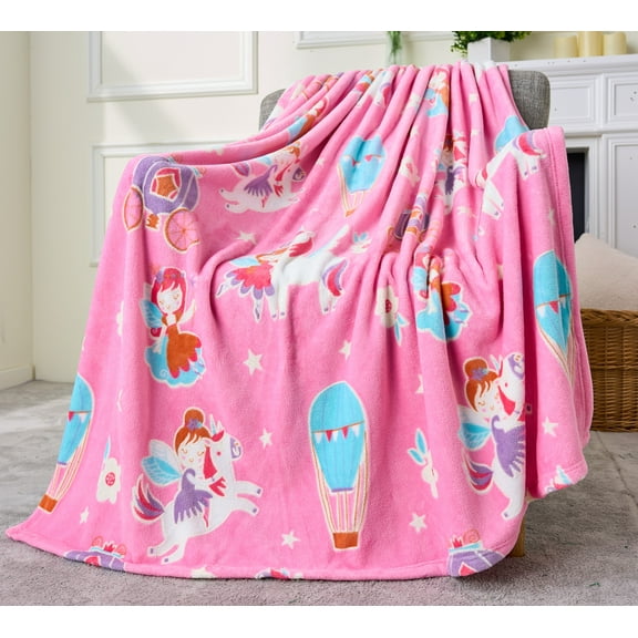 Joyfy Glow in The Dark Blanket for Kids Pink Unicorn Gifts for Girls 50" x 60" Soft Cozy Flannel Kids Throw Blanket