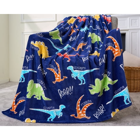 Joyfy Glow in The Dark Dinosaur Blanket for Kids Gifts for Boys 50" x 60" Soft Cozy Flannel Kids Throw Blanket