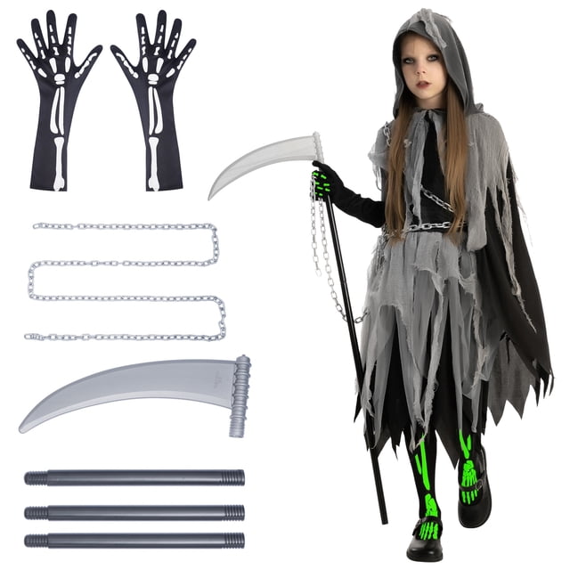 Grm Rappers Joyfy Grim Reaper Costume for Kids, Glow in the Dark Grim Reaper ...