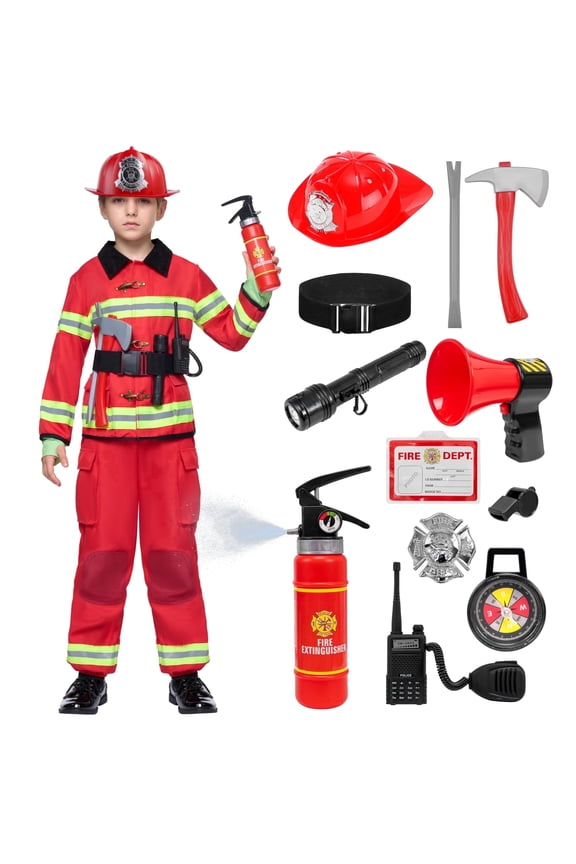 Halloween Boys Fireman Costume, Firefighter Costume for Kids, Toddler Fireman Jumpsuit for Halloween Party Dress Up Cosplay