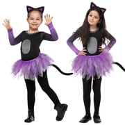 Joyfy Toddler Cat Costume with Accessories, Cat Ears Tail Jumpsuit Tutu Skirt Outfits for Kids, Animal Cosplay for Halloween Party Trick‑or‑Treat