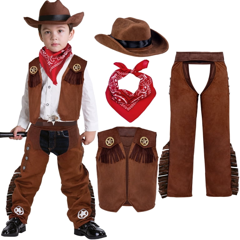 Joyfy Halloween Cowboy Costume for Boys, Kids Cowboy Costume Set, Brown  Western Style Cowboy Outfit with Cowboy Hat for Toddler Dress-up Party  Cosplay