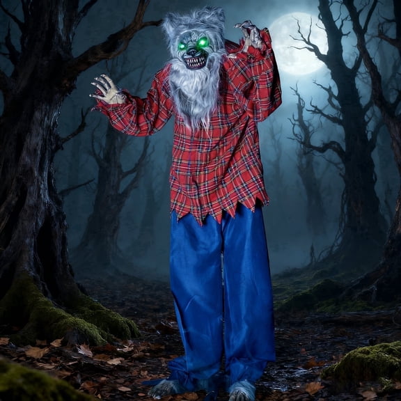 Joyfy 63" Standing Werewolf Large Halloween Decorations Outdoor, Scary Life Size Animatronics, Sound & Motion Activated with LED Eyes, Moving Arms and Creepy Sound, for Haunted House Decor Yard Patio
