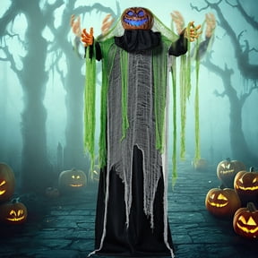 Joyfy Halloween Decorations Outdoor, 72" Light Up Animated Scary Decorations Pumpkin Ghost with Sound Activation,Animatronics Pumpkin Decorations for Haunted House Prop Yard Decor