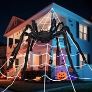 Joyfy Halloween Decorations Outdoor,59'' Giant Spider with 400 sqft Spider Web Fake Spiders with Triangular Huge Spiders Web for Indoor Outdoor Halloween Decorations Yard Haunted House Decor