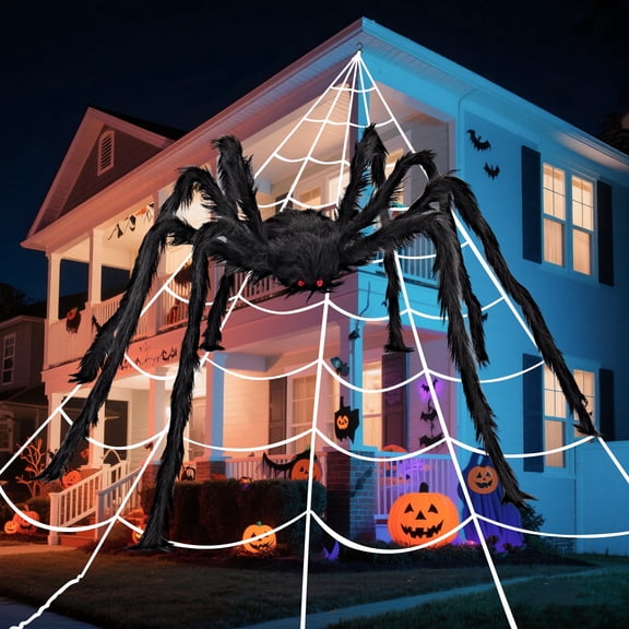 Joyfy Halloween Decorations Outdoor,59'' Giant Spider with 400 sqft Spider Web Fake Spiders with Triangular Huge Spiders Web for Indoor Outdoor Halloween Decorations Yard Haunted House Decor