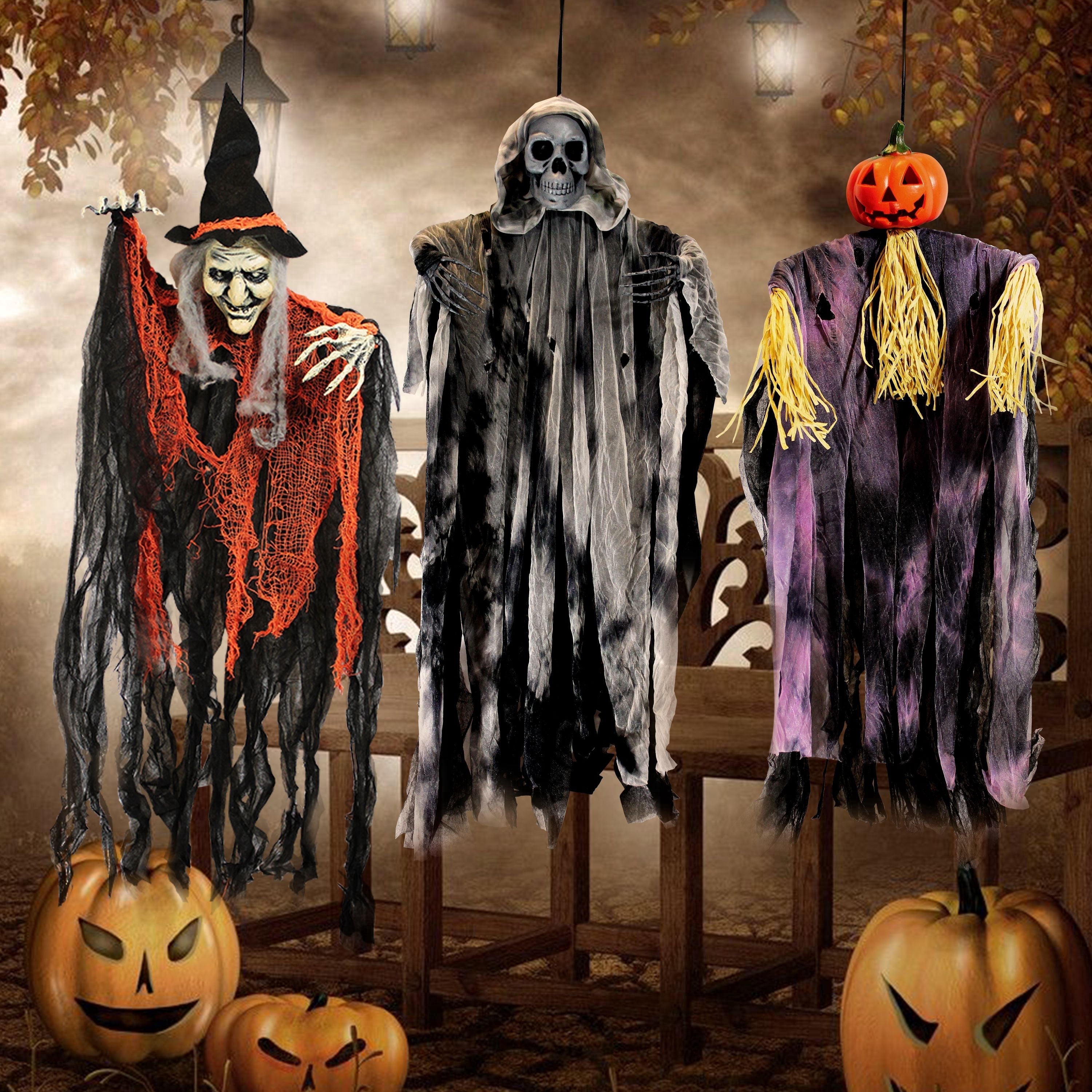 Joyfy 3pk Halloween Outdoor Hanging Ghosts and Flying Witches, 35