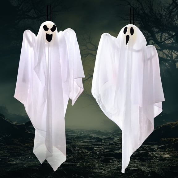 Joyfy 2 Packs Hanging Ghost Halloween Decorations Outdoor,27.5" Cute Flying Ghosts Outdoor Hanging Halloween Decorations Yard Decorations