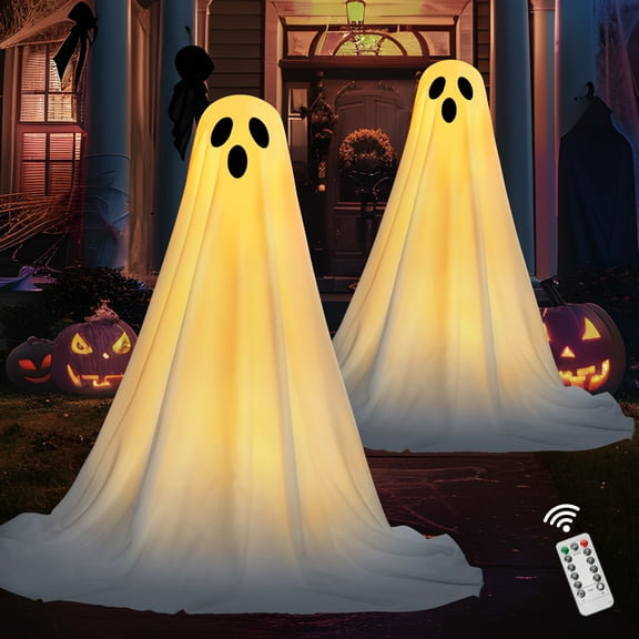 Joyfy 2 Packs Halloween Decorations Outdoor,Light Up Halloween Spooky Standing Ghost,Scary Ghosts Decor with LED Lights for Front Porche Yard Garden Home