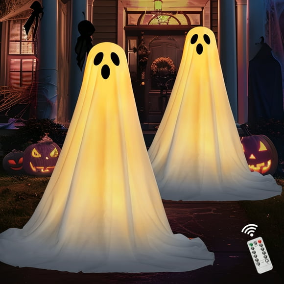Joyfy 2 Packs Halloween Decorations Outdoor,Light Up Halloween Spooky Standing Ghost,Scary Ghosts Decor with LED Lights for Front Porche Yard Garden Home