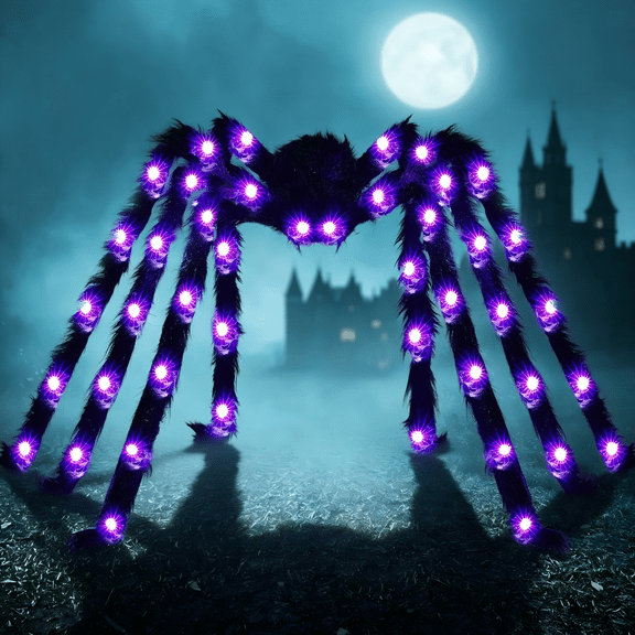 Joyfy 5 ft Light Up Giant Spider Halloween Decorations Outdoor,Scary Spider Halloween Outdoor Party Decorations Props Halloween Yard Decorations,Black