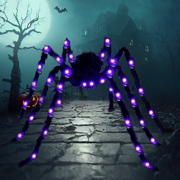 Joyfy 5 ft Light Up Giant Spider Halloween Decorations Outdoor,Scary Spider Halloween Outdoor Party Decorations Props Halloween Yard Decorations,Black