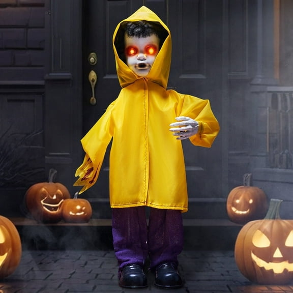 Joyfy 2.7 ft Standing Ghost Halloween Decorations Outdoor Scary Decorations Halloween Motion Activated Ghost with LED Eyes & Sound