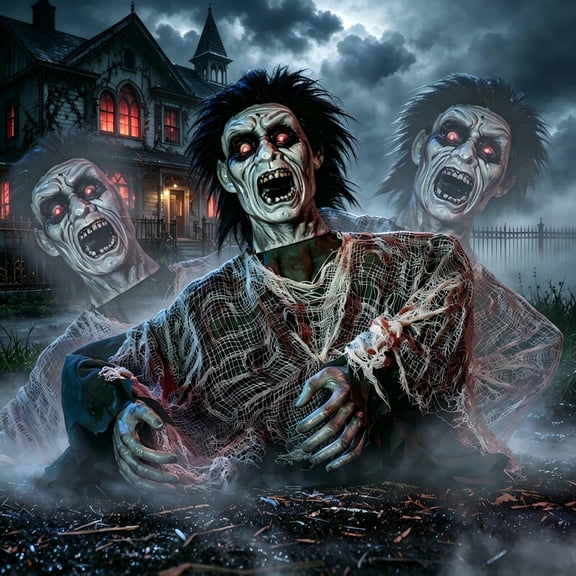 Joyfy Halloween Decorations Outdoor,Animatronics Groundbreakers with Sound & Glowing Eyes for Graveyard,Zombie Props Halloween Outside Decor