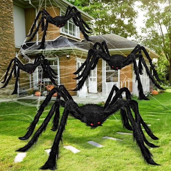 Joyfy 4 Pack Giant Spider Halloween Decorations,Scary Spider Halloween Decorations Outdoor Party Decorations Props Halloween Yard Decorations,Black (60" 36" 24" 24")