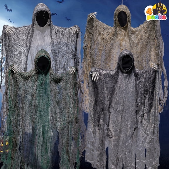 Joyfy 4 Pack 19" Halloween Decorations Outdoor Hanging Ghost,Scary Grim Reapers with Posable Arms in Dark Horror Robe Decorations for Halloween Indoor Outdoor Yard Home Decorations