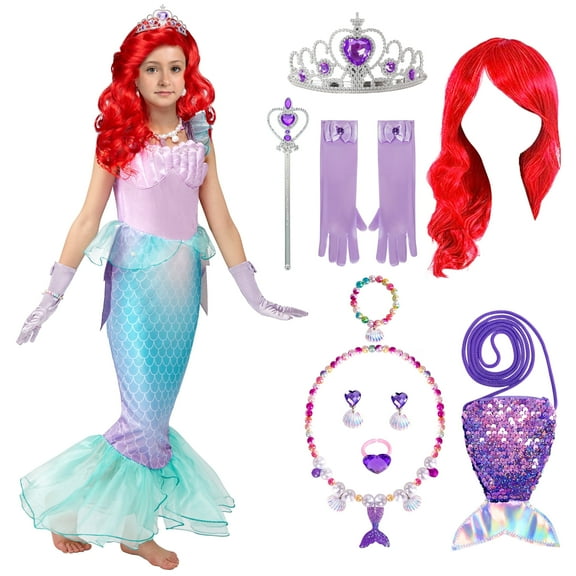 Joyfy Halloween Girl Mermaid Costume, Purple Little Mermaid Dress, Mermaid Costume, Princess Dress for Girls Ages 3-7