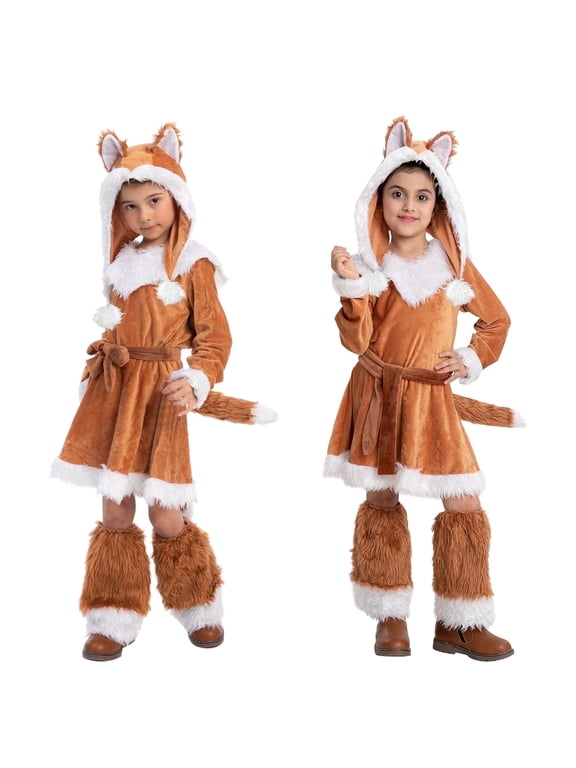 Toddler Girls Fox Costume, Cute Animal Cosplay Dress‑Up Outfit for Halloween Jungle Themed Party & Trick‑or‑Treat