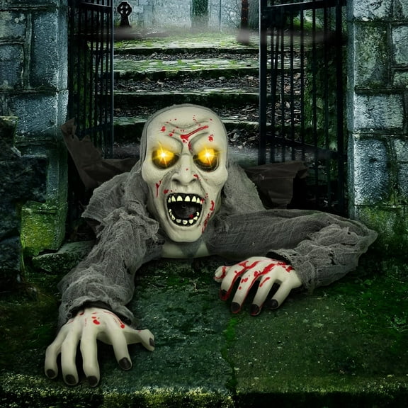 Joyfy Halloween Groundbreaker Animated Halloween Decorations Zombie with Bloodstain,Sound and Flashing Eyes,Outdoor Scary Halloween Yard Decorations