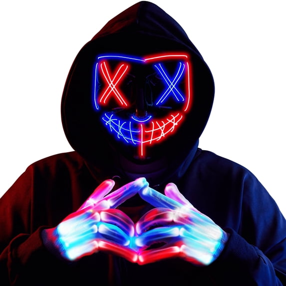 Joyfy Halloween Mask Light up Mask and Gloves,Scary Halloween Costumes Accessories for Adult Boys,Cosplay Halloween Costume Masquerade Parties,Carnival,Gifts