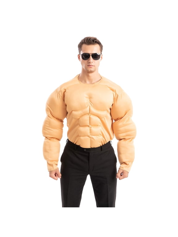 Halloween Men's Muscle Suit, Muscle Shirt, Funny Adult Costumes, Body Builder Costume for Halloween Party Cosplay