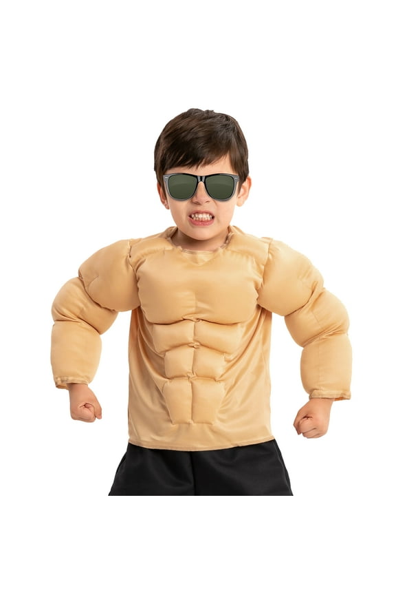 Halloween Muscle Costume for Kids, Body Builder Costume Shirt Kids Boys Suit for Halloween Dress-up Party 5-14 Years