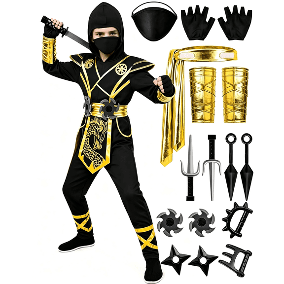 Joyfy Ninja Costume for Kids, Ninja Dragon Costume Set, Boys Halloween Outfit for Dress-up and Role-play Party