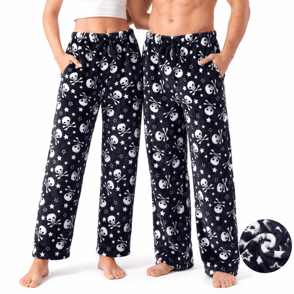 Joyfy Halloween Pajama Pants Men Soft Flannel Fleece Pajama Bottoms Sleep & Lounge Pants with Pockets and Drawstring skull-M