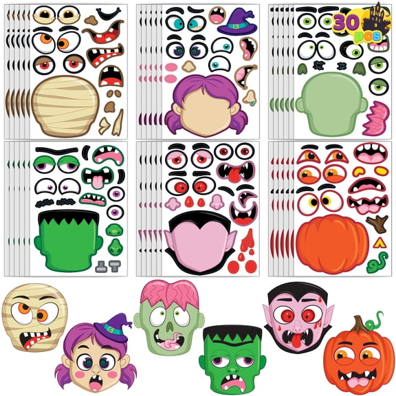 Joyfy 30 Pcs Halloween Stickers Make a Face Halloween Characters Stickers for Kids,Pumpkin Decorations Stickers Fall Stickers Party Favors for Kids,Halloween Craft