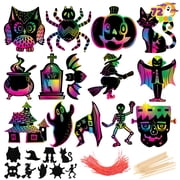 Joyfy 72 Pcs Halloween Crafts for Kids, Rainbow Scratch Art Crafts for Kid,Magic Rainbow Scratch Paper Off Cards Set for Halloween Crafts,Arts Supplies, Classroom Activities