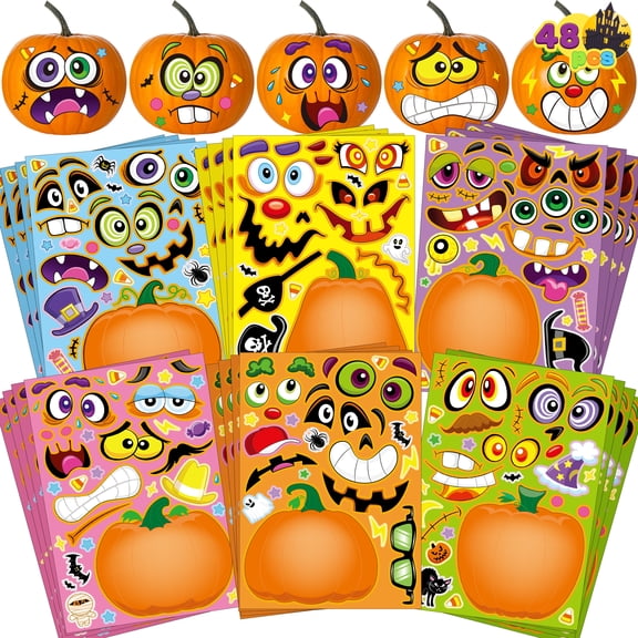 Joyfy 48 Pcs Halloween Pumpkin Stickers for Kids,Pumpkin Decorations Stickers Fall Stickers Party Favors for Kids,Halloween Craft