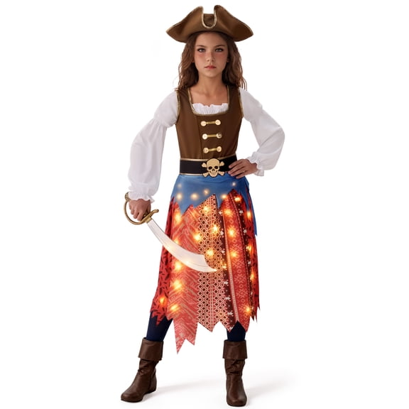 Joyfy Halloween Pirate Costume for Kids, Girls Pirate Costume Outfits Set, Pirate Accessories Costume for Toddler Halloween Themed Party Cosplay Dress Up