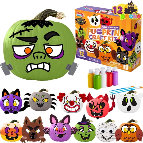 Joyfy Halloween Pumpkin Decorate & Painting Kit Craft with 12 Designs Pumpkin Stickers & DIY Coloring Kits, Party Favors Fall Crafts for Kids,School, Game