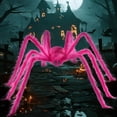 thumbnail image 1 of Joyfy 5 ft Giant Spider Halloween Decorations Outdoor,Poseable Scary Spider Lifelike Hairy Prop for Yard,Haunted House,Tree or Porch Party Decorations,Pink, 1 of 6