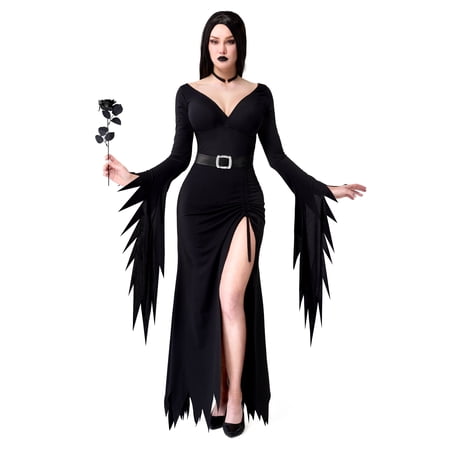 Joyfy Women Long Black Gothic Witch Dress Halloween Costume Fancy Dress-up Cosplay