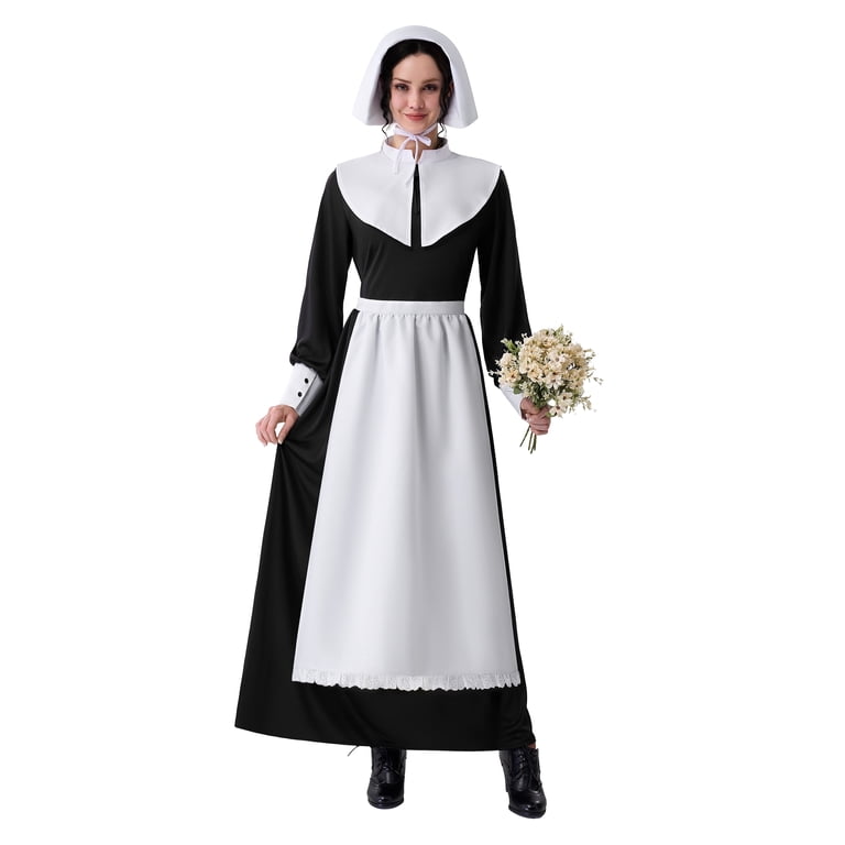 pilgrim formal dresses Joyfy Pioneer Costume Dress for Women Modest Prairie Colonial Dress Womens Dress Costume for Halloween Party Dress up Cosplay ProductType:Shirt Dresses