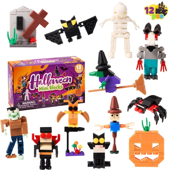 Joyfy 12 Pcs Halloween Building Blocks Set, Toys Bulk for Halloween Party Favors, Goody Treat Bag Stuffers Fillers, Classroom Prizes