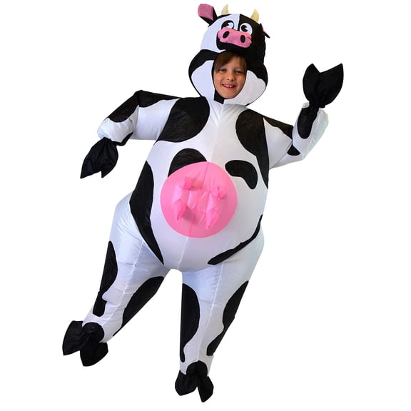 Joyfy Kids Inflatable Cow Costume Halloween Blow Up Cow Costume for Party Cosplay and Themed Dress Up Ages 7-10