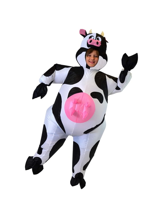 Kids Inflatable Cow Costume Halloween Blow Up Cow Costume for Party Cosplay and Themed Dress Up Ages 7-10