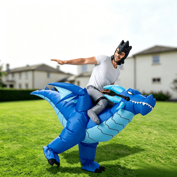 Joyfy Ice Dragon Inflatable Costume for Adult,Blow up Ride on Dinosaur Costume Funny Halloween Inflatable Costume for Party Dress up