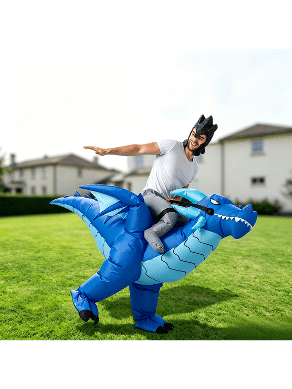 Ice Dragon Inflatable Costume for Adult,Blow up Ride on Dinosaur Costume Funny Halloween Inflatable Costume for Party Dress up