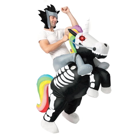 Joyfy Halloween Inflatable Costume for Adults,Blow Up Ride-On Skeleton Unicorn Costume with LED Light Eyes for Halloween Dress Up Party