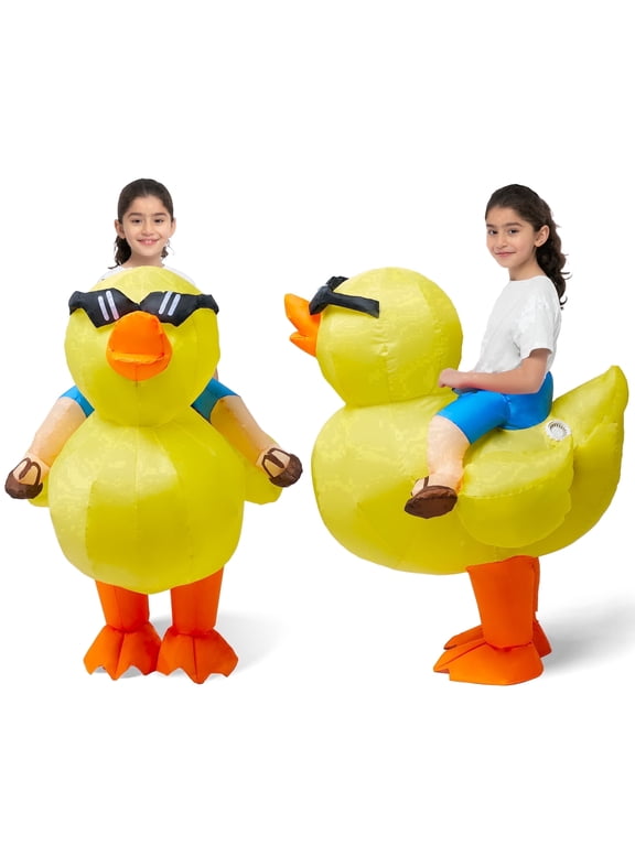 Inflatable Ride-On Duck Costume for Kids, Yellow Halloween Inflatable Costume for Halloween Dress Up Party, Blow Up Duck Outfit for Trick or Treat and Cosplay