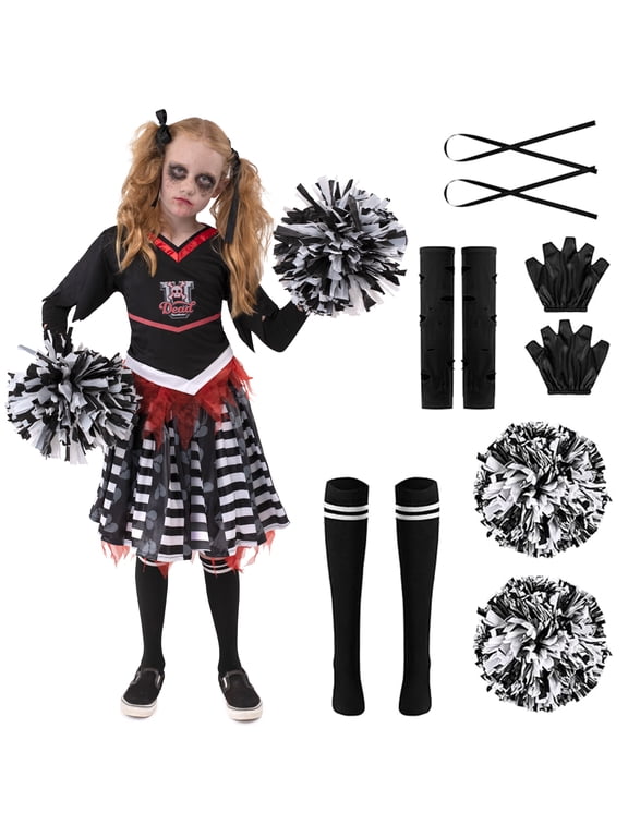 Kids Cheerleader Costume, Cheerless Costume for Girls, Scary Cheerleader Costume for Halloween Party Dress Up Age Up to 12 Years