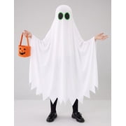 Joyfy Kids Ghost Costume, Halloween Ghost Costume, White Silent Ghost Dress-Up Outfit with Pumpkin Bag for Toddler Boys Girls Trick-or-Treating, Halloween Party and Roleplay Cosplay