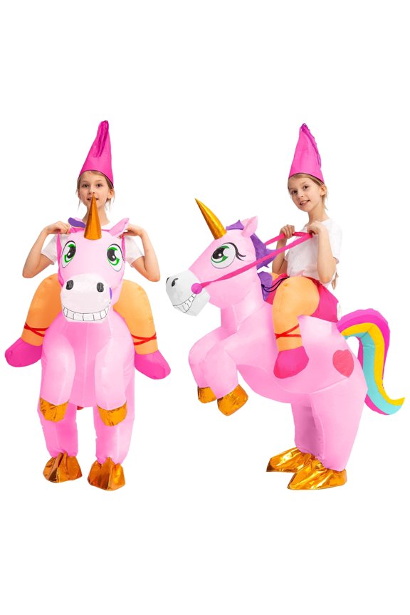 Inflatable Ride A Unicorn Costume for Kids, Full Body Unicorn Costume with Hood for Halloween Dress Up Party