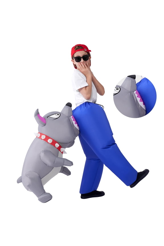 Kids Halloween Inflatable Dog Costume, Gray Bite Dog Inflatable Costume, Perfect for Halloween Themed Role Play Parties