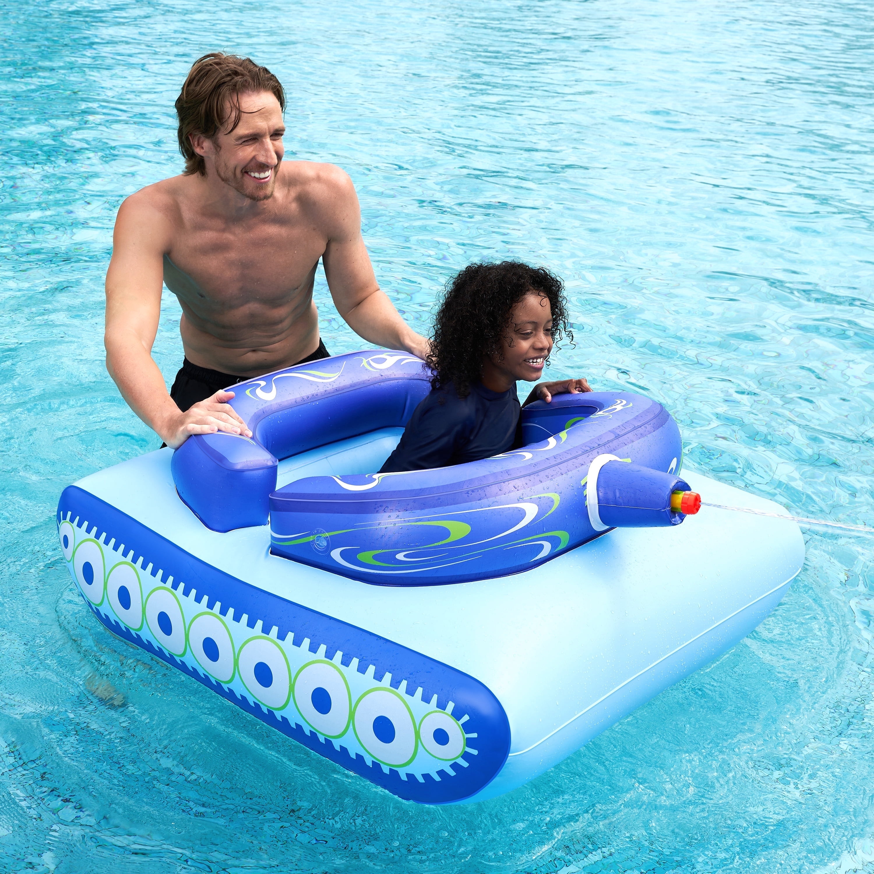 Joyfy Inflatable Tank Pool Float for Kids, Ride-On Float with Water Squirt Guns, Ideal for Summer Beach & Pool Party Water Battle Games
