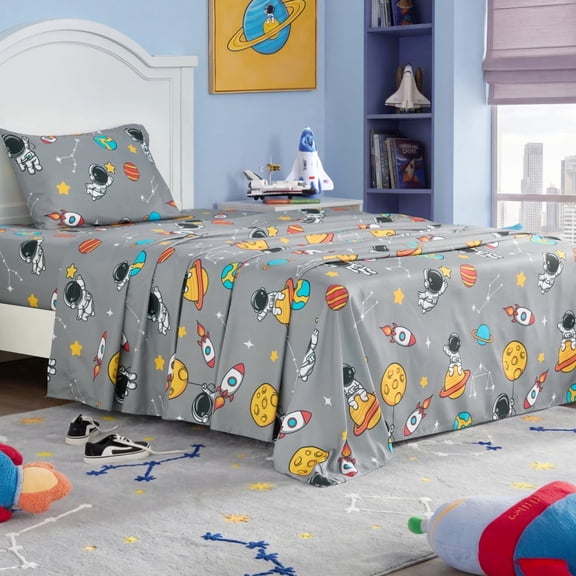Joyfy Kids Twin Sheet Set Astronaut - 3 Piece Soft Microfiber Bed Sheets - Deep Pocket Wrinkle Free, Cozy Toddler Bedding Set, Fade Resistant Breathable for Boys Girls Teens