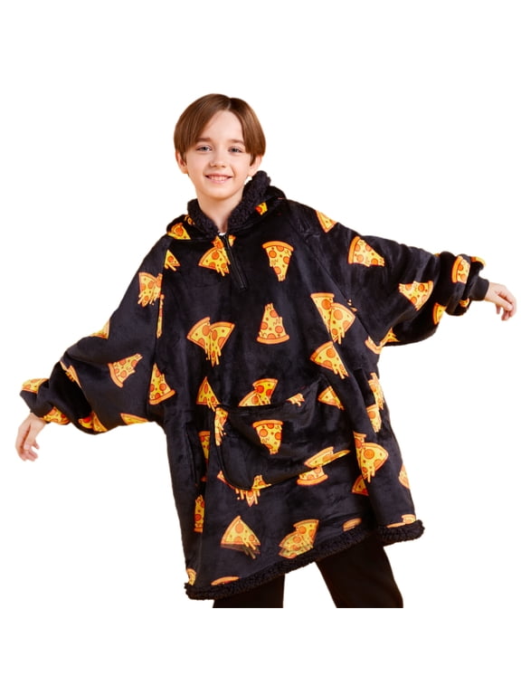 Kids Wearable Blanket Hoodie, Warm and Cozy Flannel Sweatshirt for Gilrs and Boys Christmas Birthday Gifts